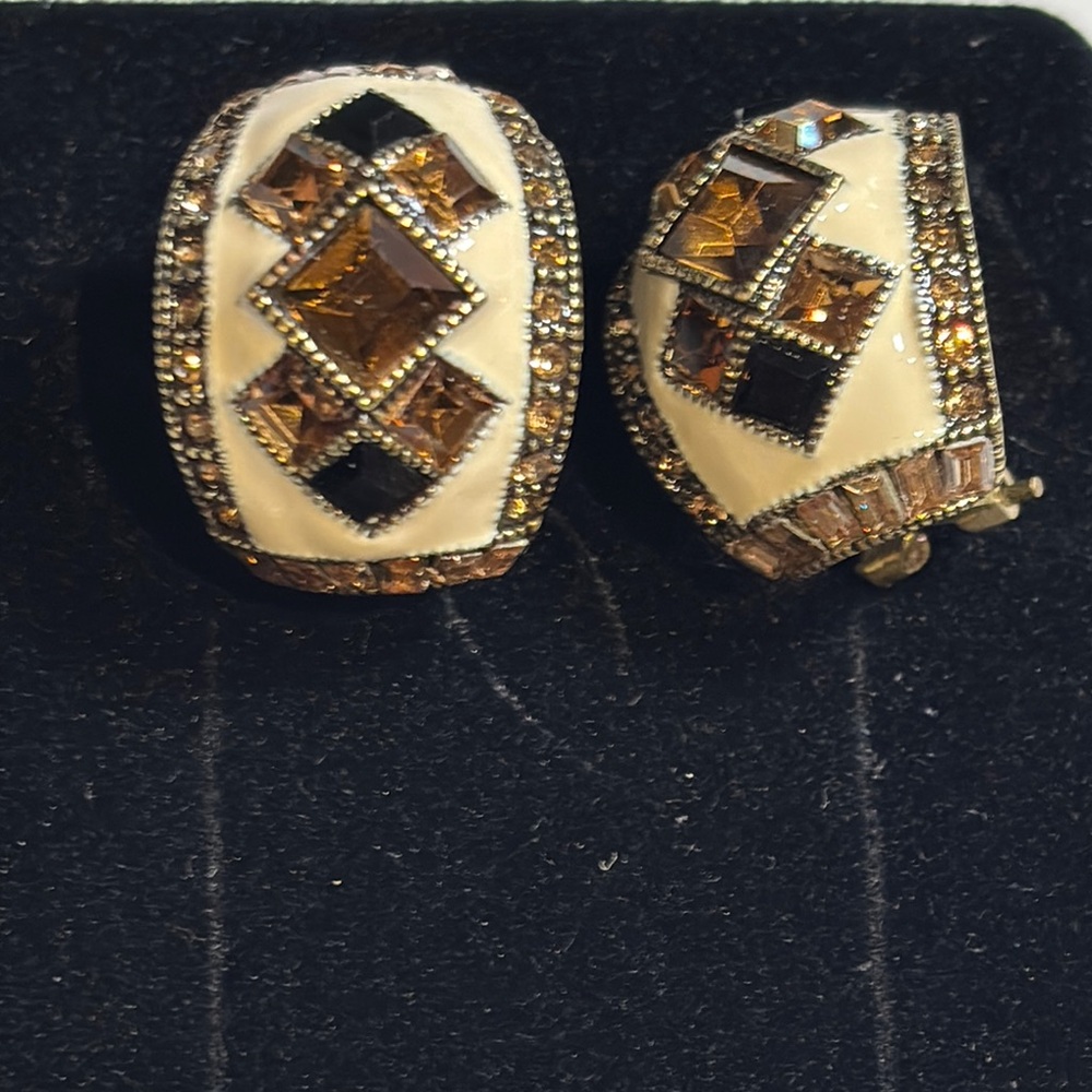 Heidi Daus Elegant Cream and Brown Earrings